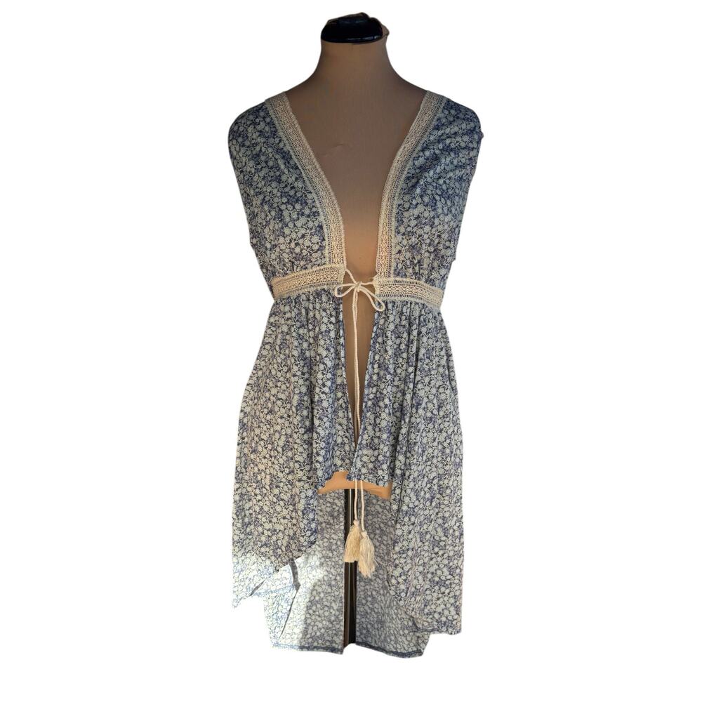 Tank Top Duster Sz. L - Blue, Fairy, Boho, Lace, Floral, Tunic - NWT!
